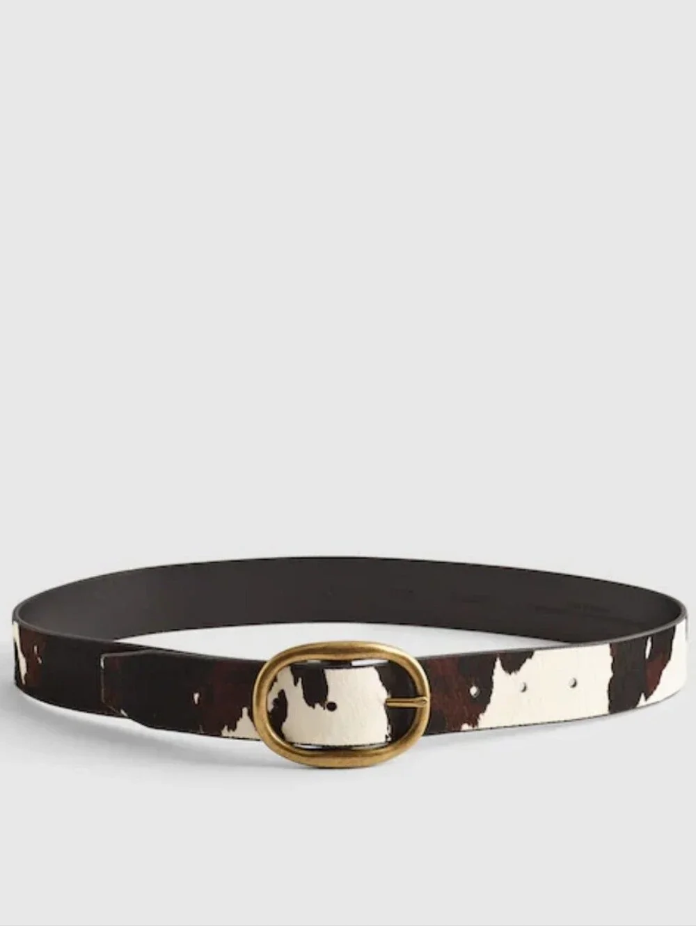 Madewell Oval Buckle Belt - Calfhair Cow Print - white, black, brown